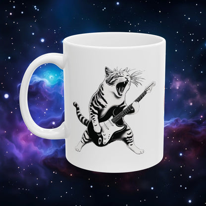 CAT PLAYING GUITAR MUG