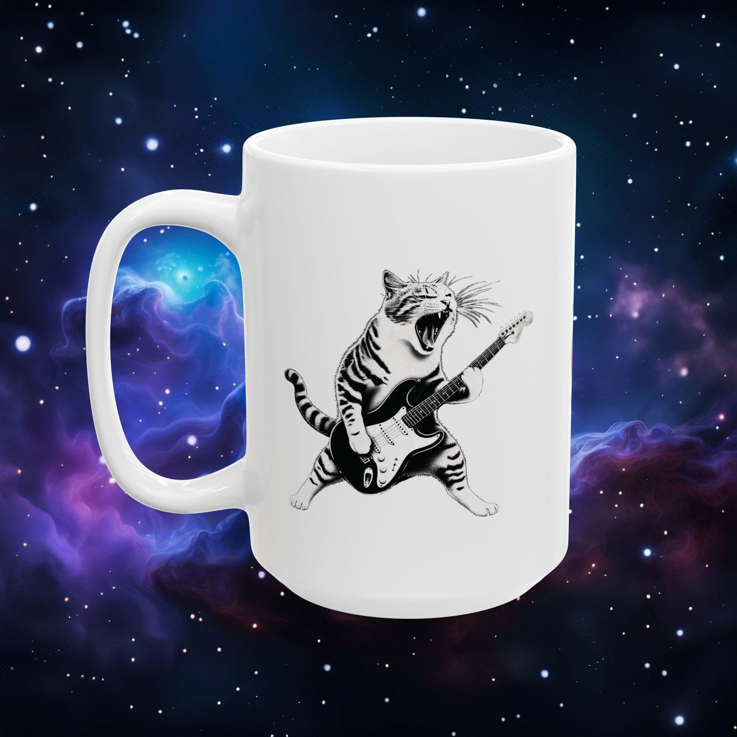 CAT PLAYING GUITAR MUG