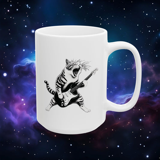 CAT PLAYING GUITAR MUG